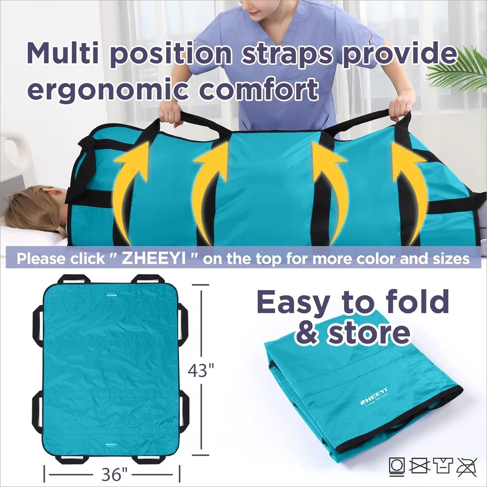 Positioning Bed Pad with Reinforced Handles 43" x 36" Peacock Blue